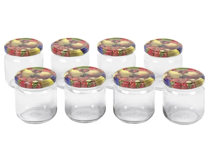 EMSY Schraubdeckelglas 212ml mit 66mm TO-Deckel Obstdekor 8er Tray