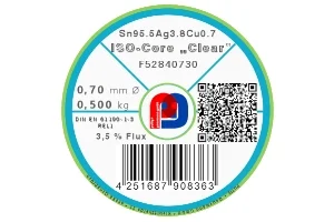 Lötdraht ISO-Core Clear Sn95.5Ag3.8Cu0.7 – Ø 0.70 mm – 500 g
