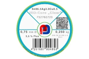 Lötdraht ISO-Core Clear Sn96.5Ag3Cu0.5 – Ø 0.70 mm – 250 gr