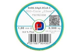 Lötdraht ISO-Core Clear Sn96.5Ag3Cu0.5 – Ø 1.00 mm – 500 gr