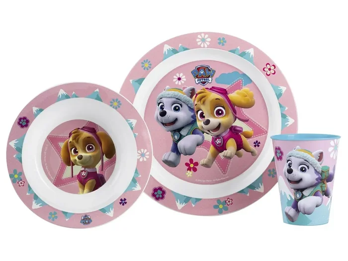 P OS Frühstücksset Paw Patrol Girl (Teller, Schale,Trinkglas) 3teilig