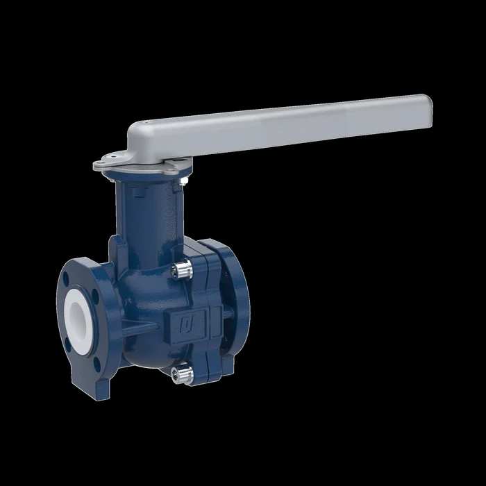 PFA-Flanschkugelhahn FK13 DN15 ANSI 150 aus Sphäroguss mit Hebelgriff