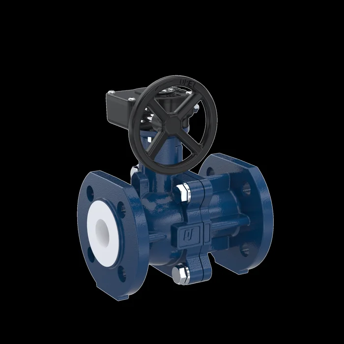 PFA-Flanschkugelhahn FK13 DN20 PN10/16 aus Sphäroguss mit Handgetriebe