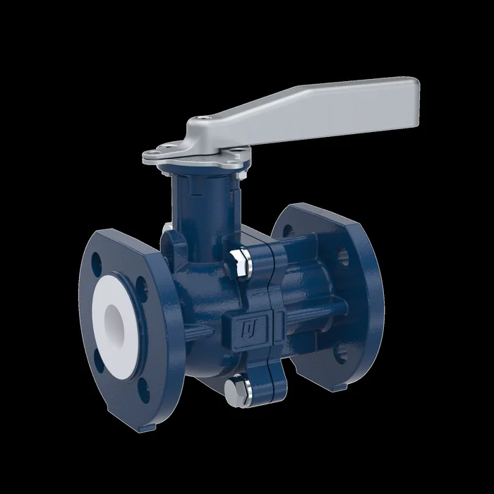 PFA-Flanschkugelhahn FK13 DN50 PN10/16 aus Sphäroguss mit Hebelgriff